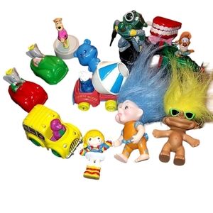 Vintage Rainbow Brite, Barney, Cookie Monster Troll Action Figures and Playset